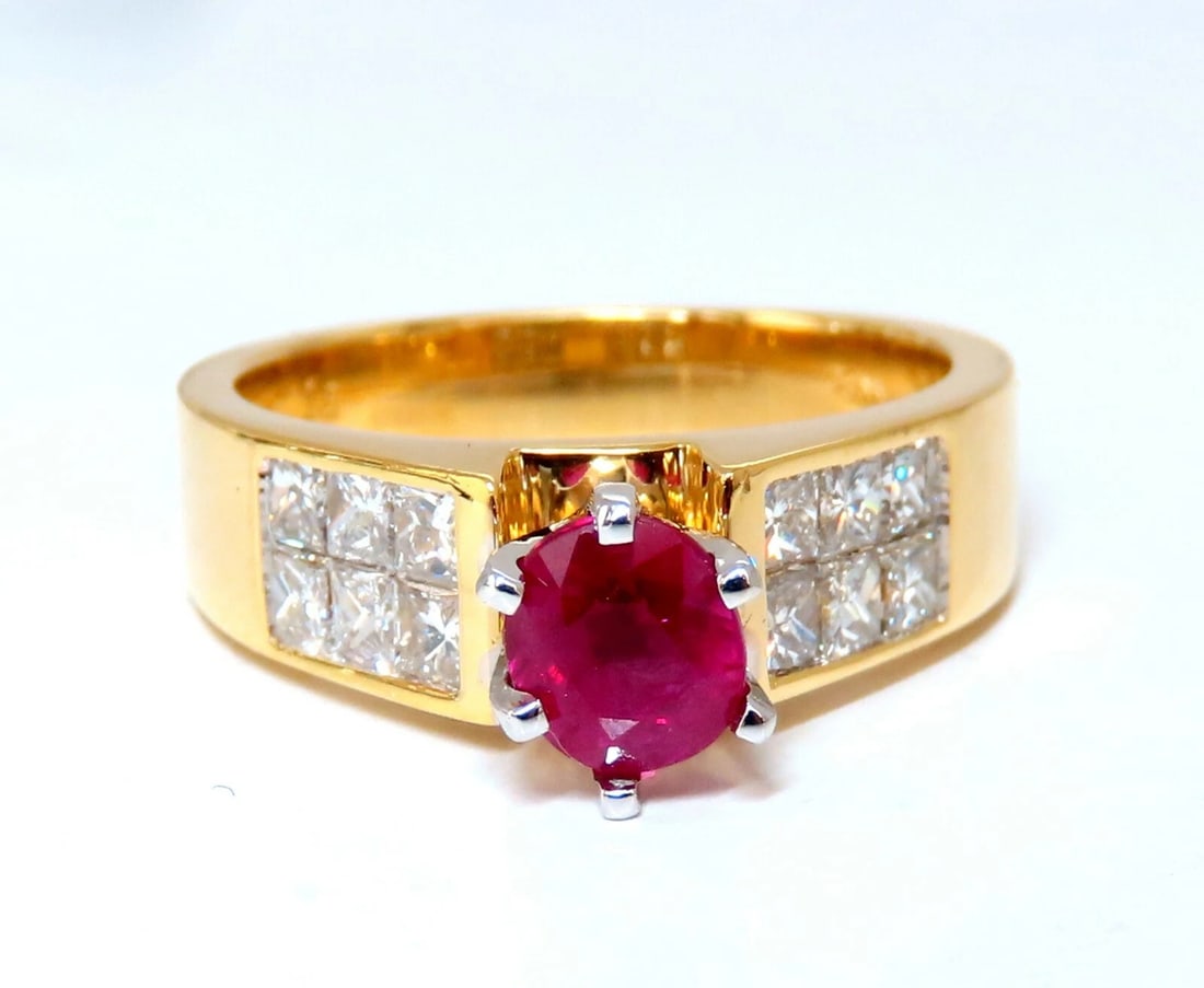 GIA Certified 1.04ct Natural Ruby Diamonds Ring 14 Karat Gold Cathedral Raised - 3