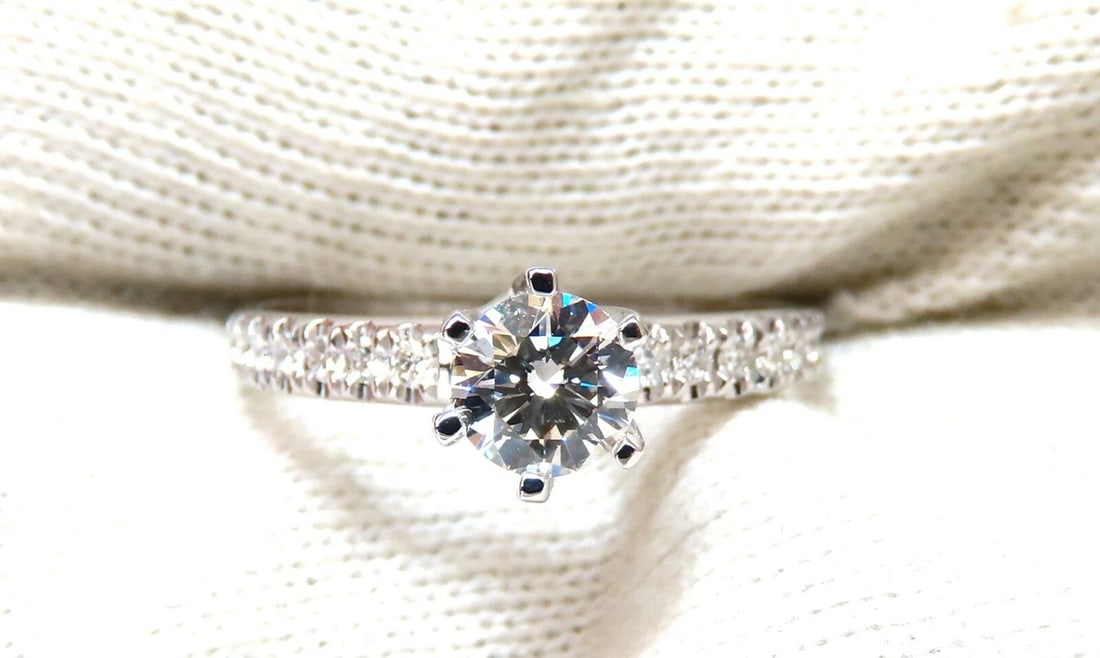 GIA Certified .73ct round cut diamond Raised Tulip ring Platinum - 5