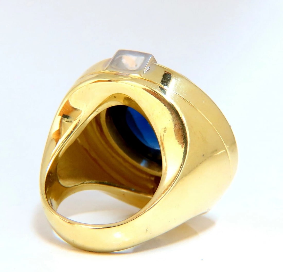 GIA Certified 35ct Synth Sapphire diamonds ring vivid blue 18 Karat Retro Redux - 4