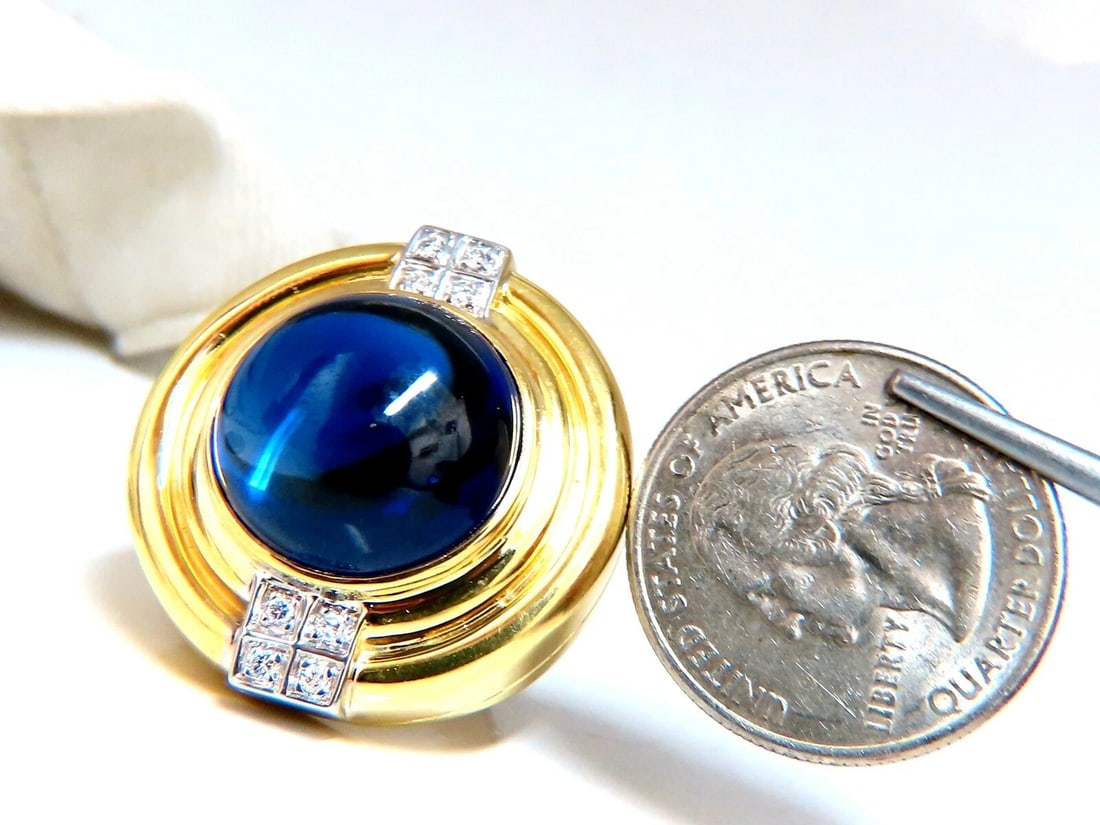 GIA Certified 35ct Synth Sapphire diamonds ring vivid blue 18 Karat Retro Redux - 7