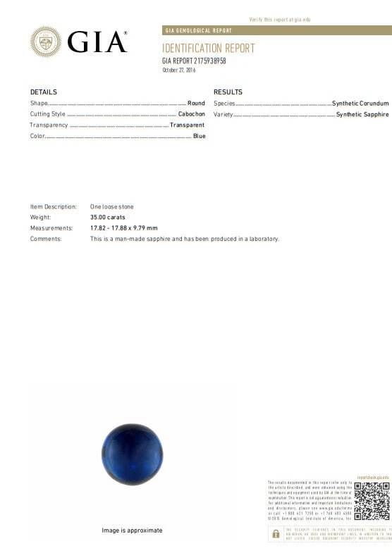 GIA Certified 35ct Synth Sapphire diamonds ring vivid blue 18 Karat Retro Redux - 9