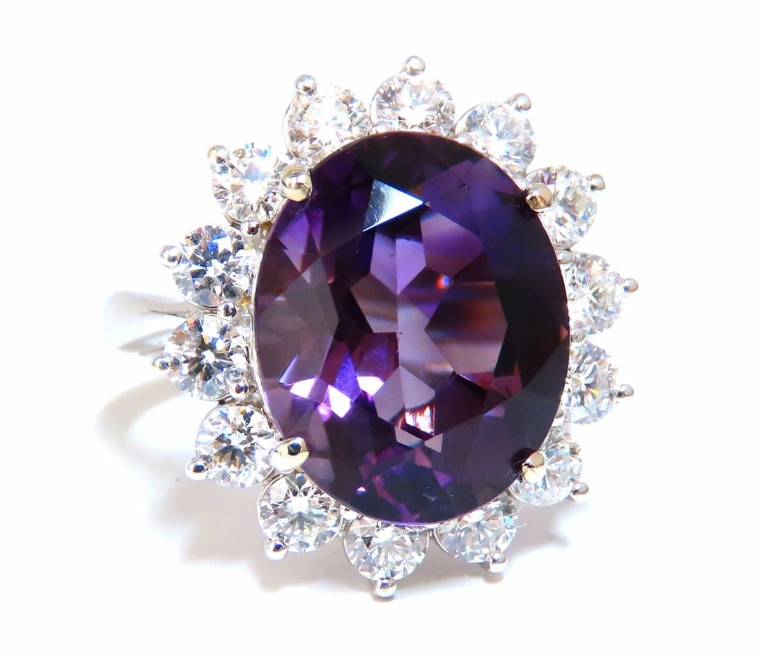 10ct Natural Vivid Purple Amethyst Diamonds Halo Cluster Cocktail Ring 14 Karat - 2