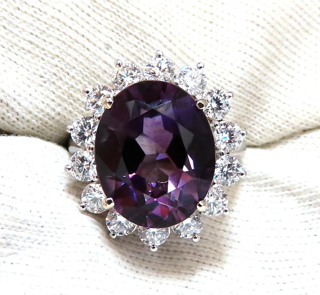 10ct Natural Vivid Purple Amethyst Diamonds Halo Cluster Cocktail Ring 14 Karat - 5