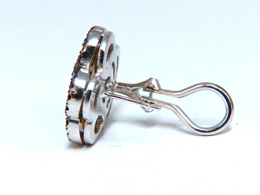 1.58ct Natural Ruby Diamonds Cluster Clip Earrings 14 Karat Gold Flower** - 4