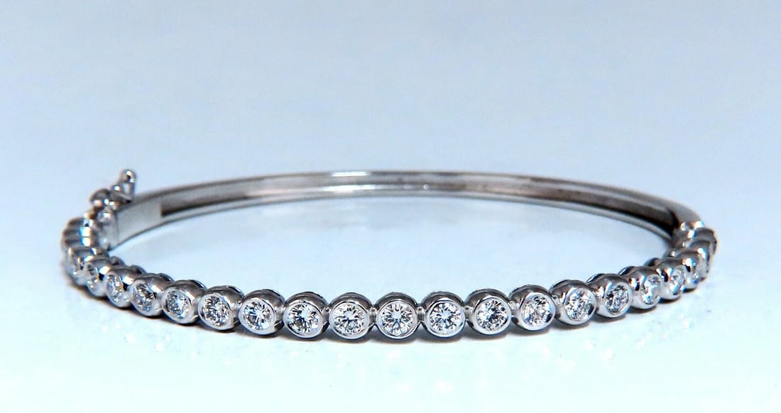 1.63ct Natural Round Diamonds Bezel Flush Set Bangle Bracelet 14 Karat** - 2
