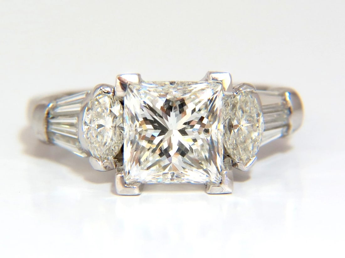 GIA certified 4.77ct. princess cut diamonds ring G/Si-1 platinum classic + - 4