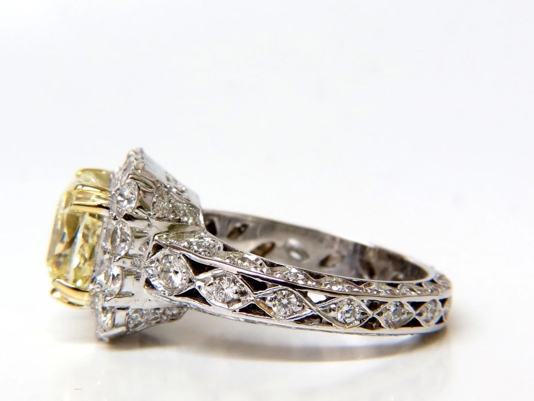 GIA 5.52CT CUSHION NATURAL FANCY YELLOW DIAMOND CLUSTER HALO RING VVS1+ - 8