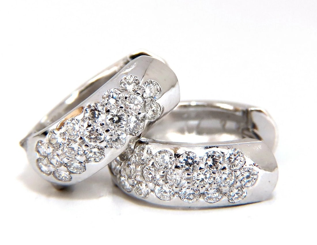 1.23ct round natural diamond huggie earrings 14kt bead set**: Title: 1.23ct round natural diamond huggie earrings 14kt bead set** Description: Classic Bead set Huggie Clip Earrings. 1.23cts of natural round diamonds: G-color, Vs-2 clarity. 14kt. white gold 5.2 g