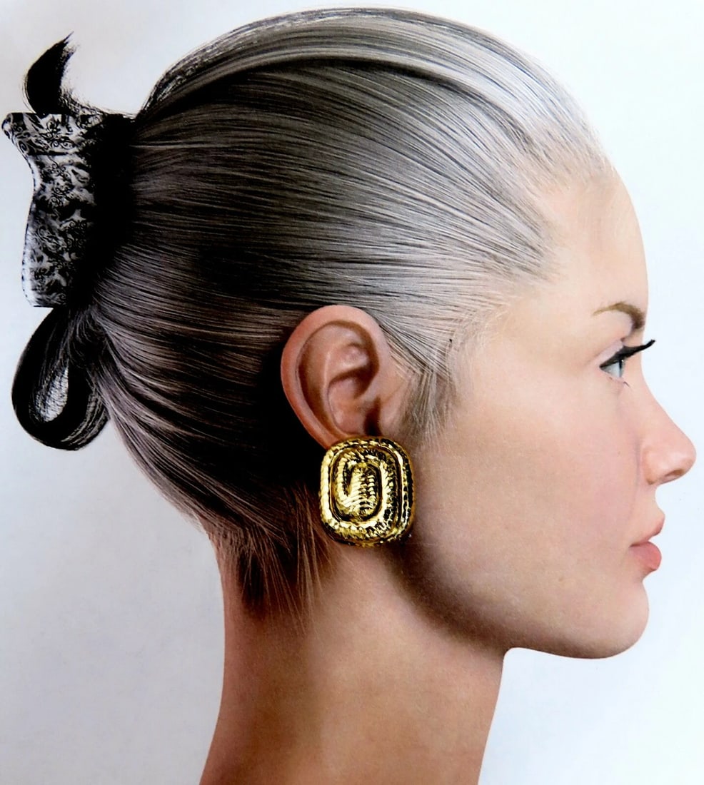 Aztec Inca South American Endless Maze Domed Hammered Rustic Earrings 18 Karat** - 5