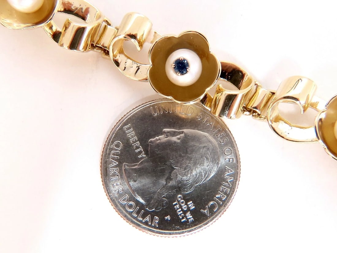 .50ct Natural Sapphires within Pearls Vintage Clover Bracelet 14 Karat Vintage** - 5