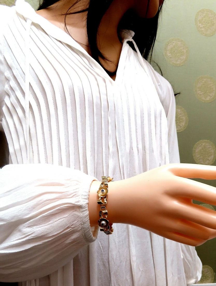 .50ct Natural Sapphires within Pearls Vintage Clover Bracelet 14 Karat Vintage** - 7