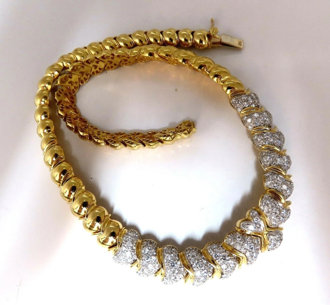 7.00ct Natural Round Diamonds Hinged Scaling Pattern Necklace Statement 18kt** - 2