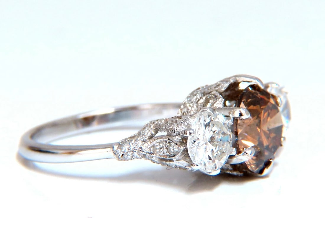 GIA certified 3.64ct Fancy Brown Orange Diamond ring 18 Karat Three Stone - 3