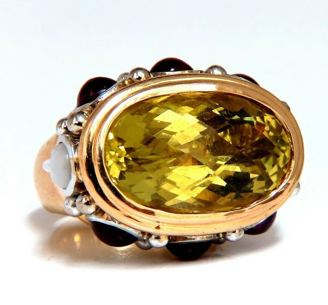25ct Natural Lemon Quartz Vintage Ring 19 Karat Vintage Middle East 52 Gram: Title: 25ct Natural Lemon Quartz Vintage Ring 19 Karat Vintage Middle East 52 Gram Description: Egyptian Vintage Ring Lemon Quartz Cluster Ring 25ct. Brilliant Natural Lemon Quartz Oval Cut Clean Clar