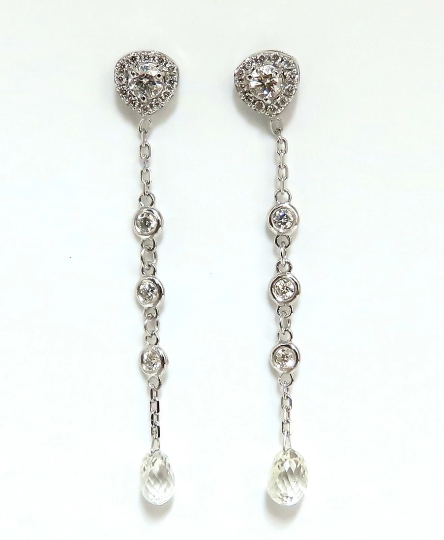 2.20ct Natural Briolette Diamonds Dangle Station Yard Earrings 14 Karat** (1 of 4)