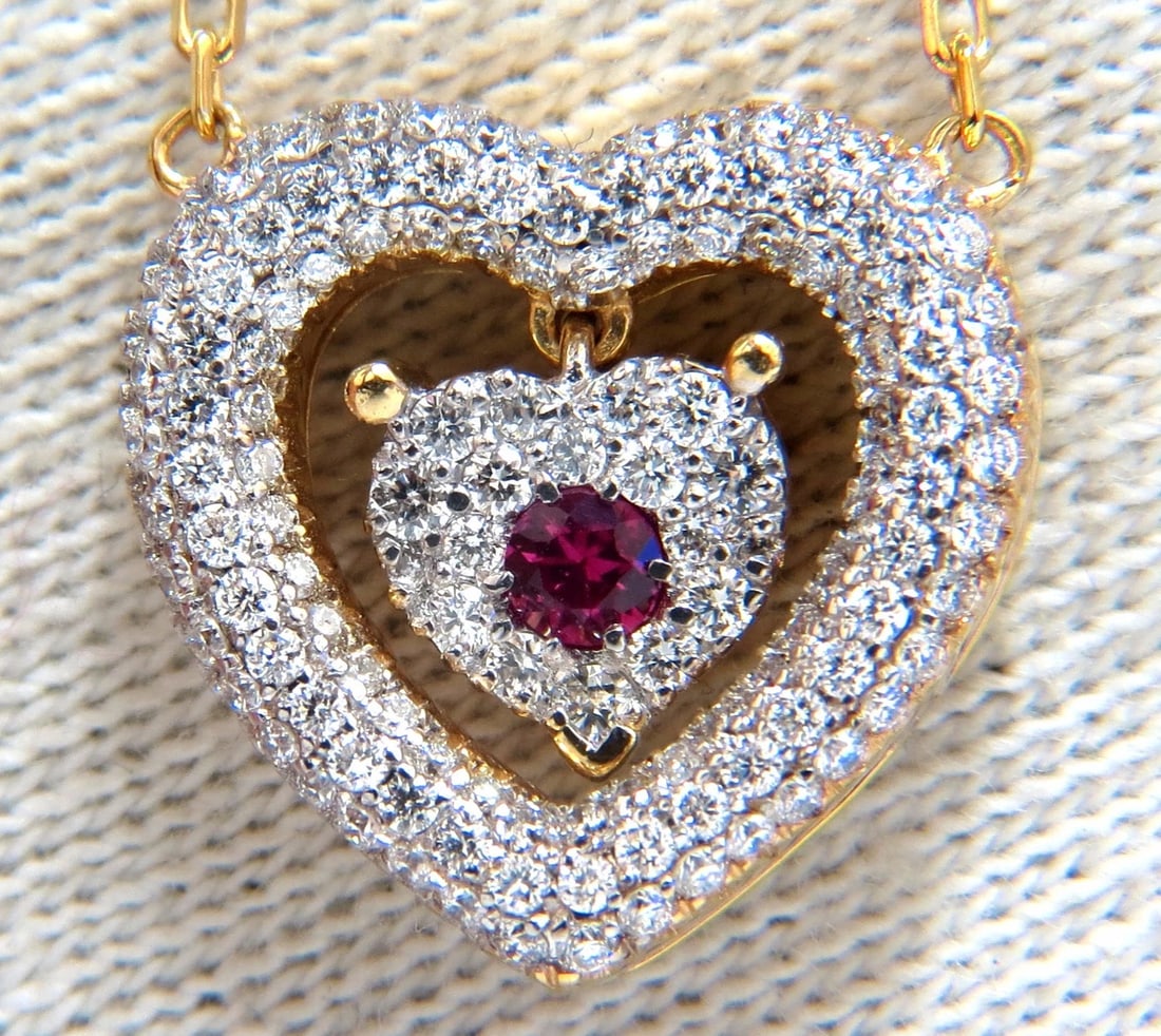 .75ct natural ruby diamonds dangle heart necklace 18kt ** - 2