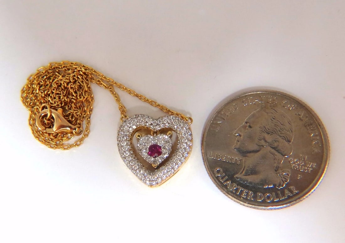 .75ct natural ruby diamonds dangle heart necklace 18kt ** - 6