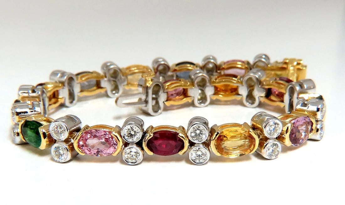 14.35ct Natural Spinel Ruby Sapphire Green Garnet diamonds bracelet 14kt** - 2