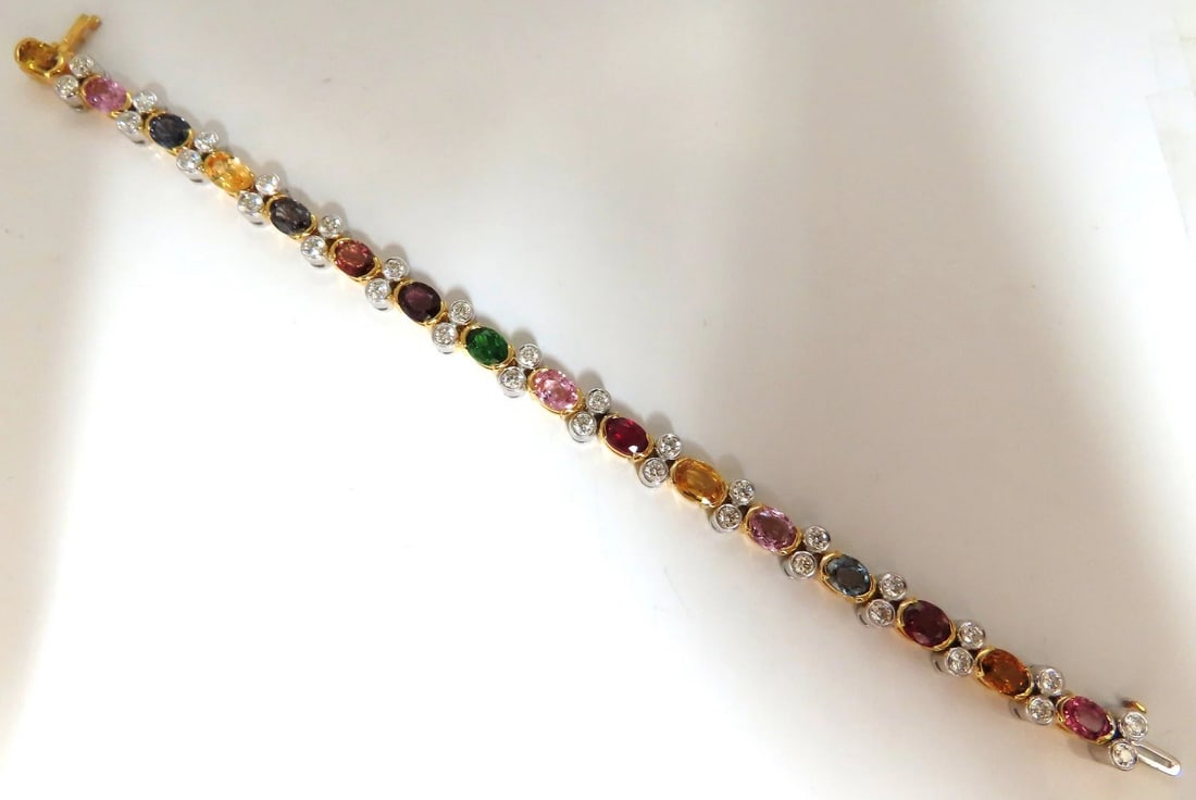 14.35ct Natural Spinel Ruby Sapphire Green Garnet diamonds bracelet 14kt** - 6