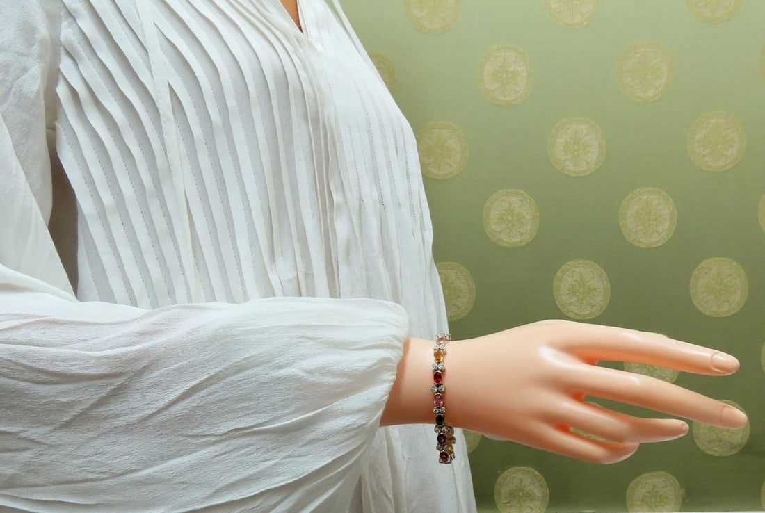 14.35ct Natural Spinel Ruby Sapphire Green Garnet diamonds bracelet 14kt** - 7