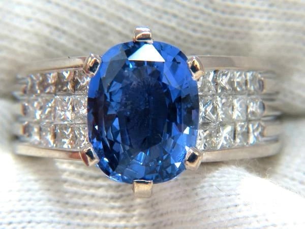 GIA Certified 5.52ct natural cornflower blue sapphire diamonds ring platinum - 7