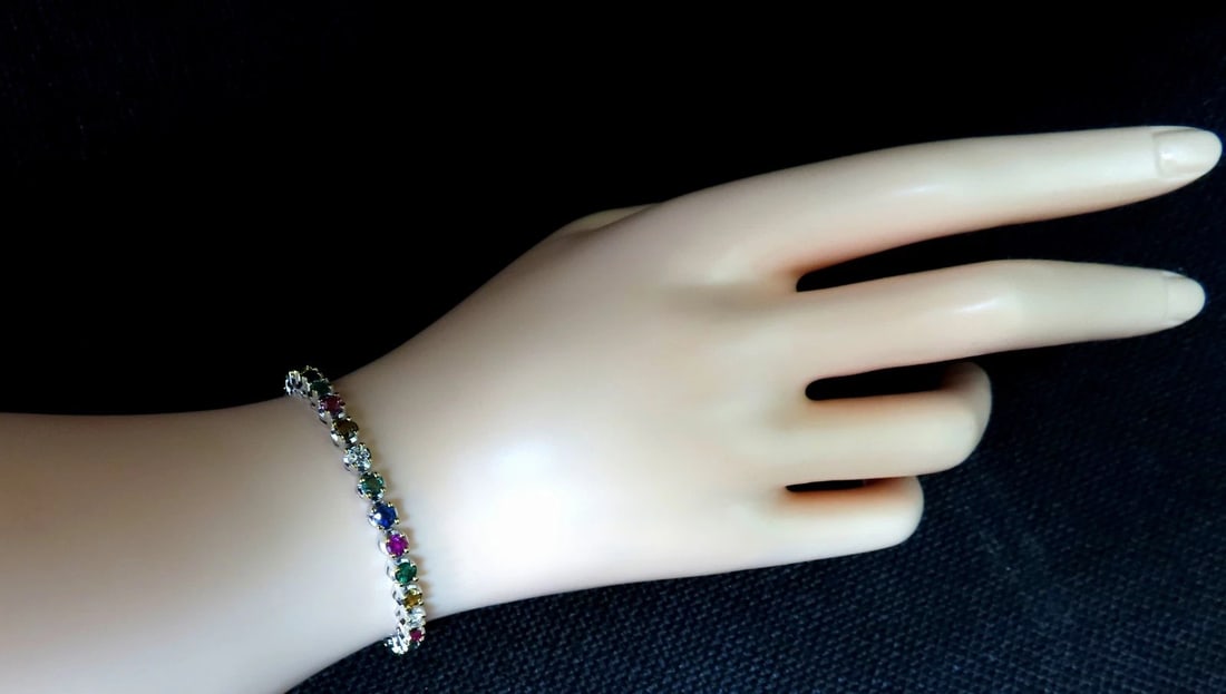 7.36ct natural ruby emerald sapphires diamond tennis bracelet 14kt gold** - 6