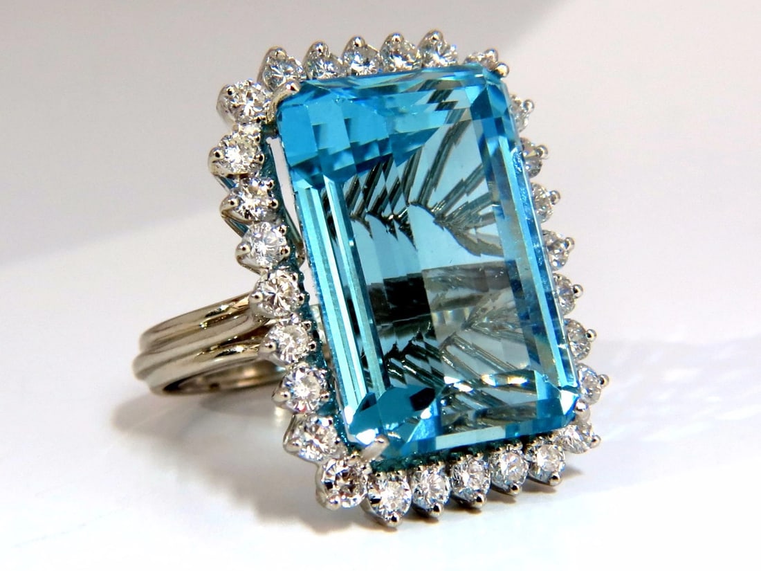 GIA Certified 33.85ct Natural Blue Aquamarine diamonds ring 14kt (1 of 8)