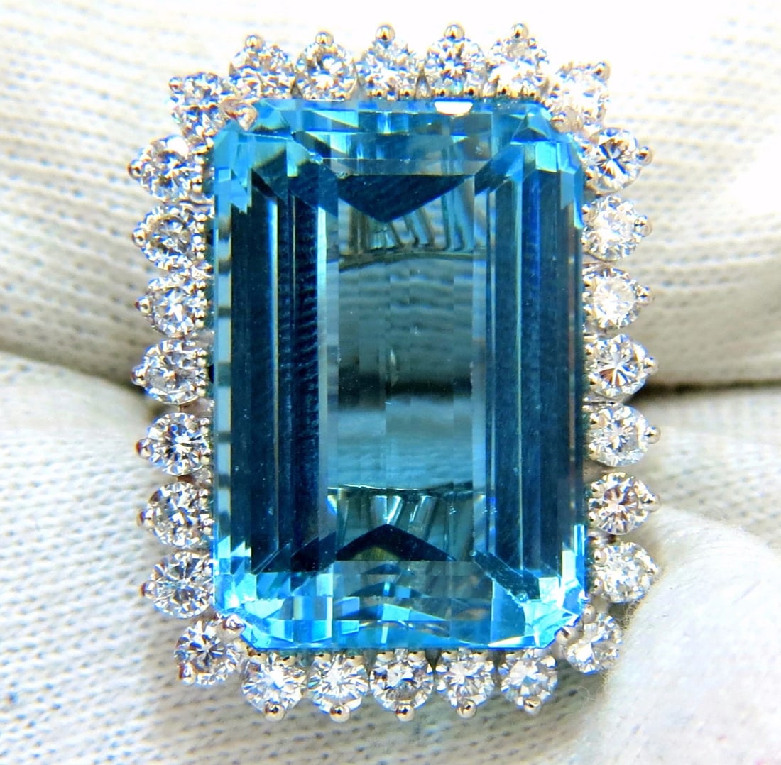GIA Certified 33.85ct Natural Blue Aquamarine diamonds ring 14kt - 6