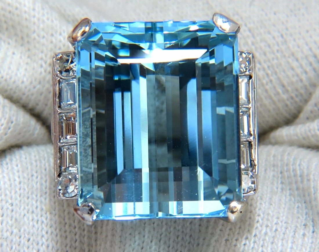 GIA Certified 33.44ct Natural "Blue" Aquamarine diamonds ring Vivid+ - 3