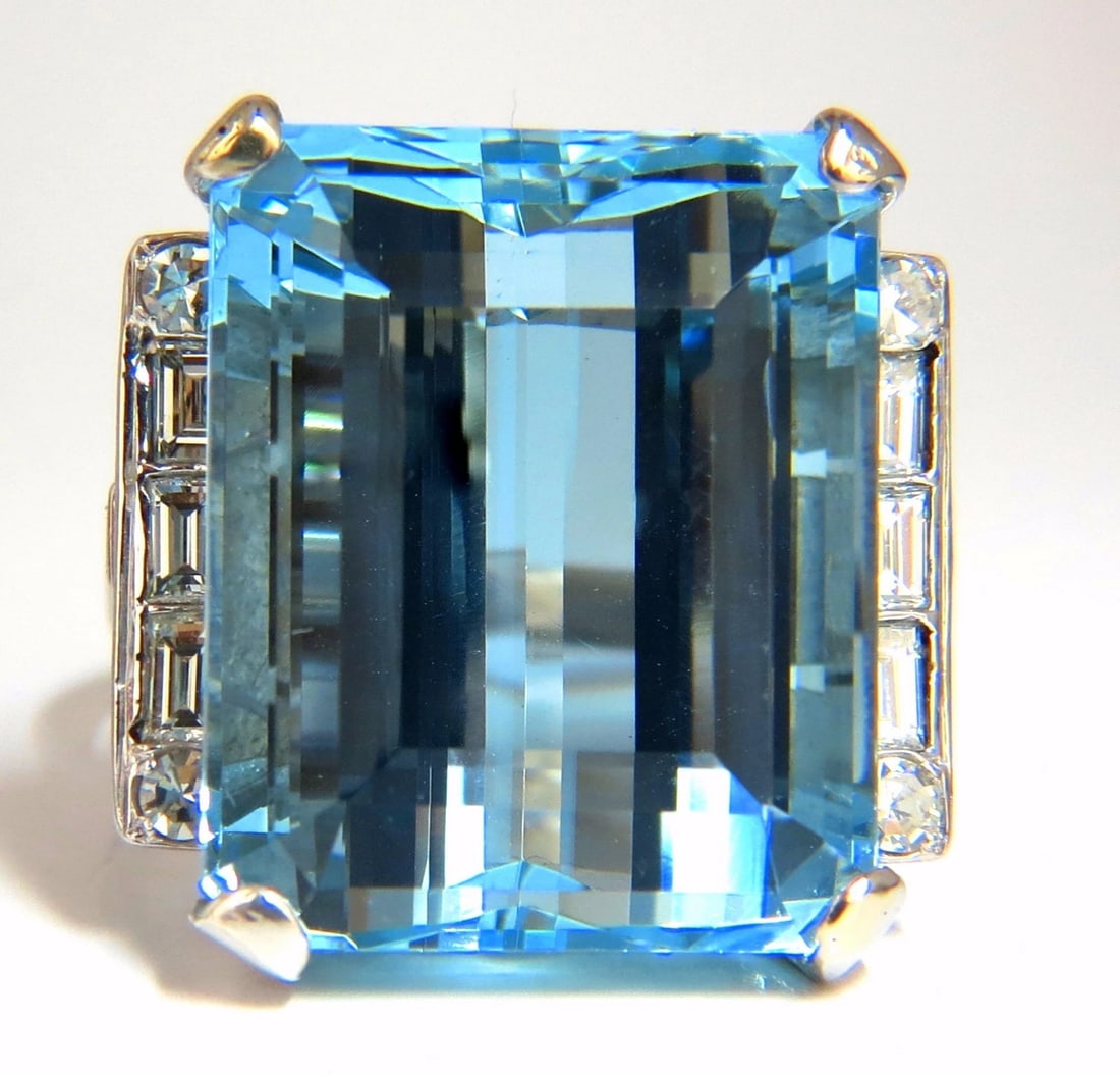 GIA Certified 33.44ct Natural "Blue" Aquamarine diamonds ring Vivid+ - 4