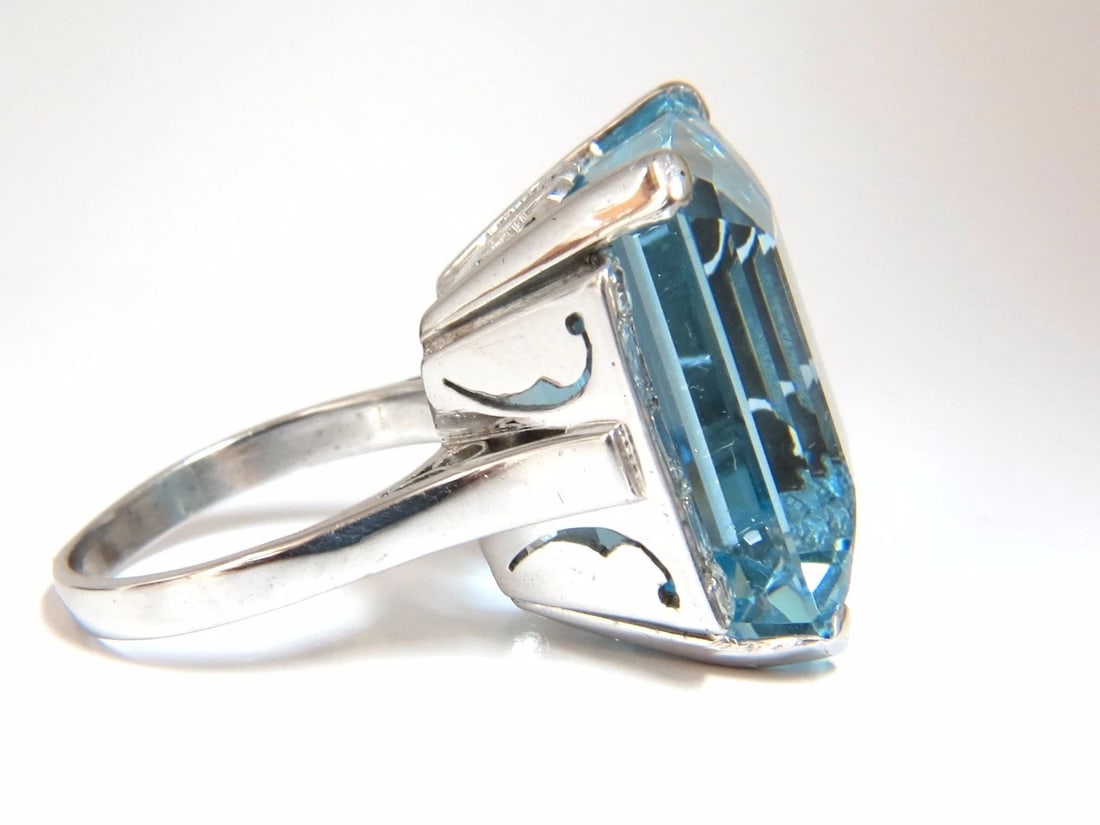GIA Certified 33.44ct Natural "Blue" Aquamarine diamonds ring Vivid+ - 6