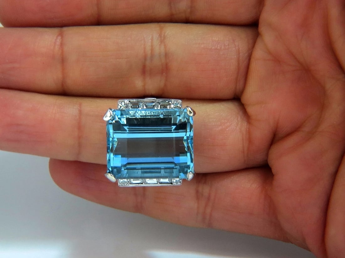 GIA Certified 33.44ct Natural "Blue" Aquamarine diamonds ring Vivid+ - 9