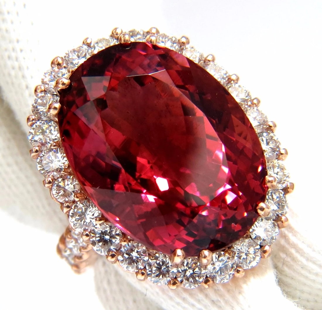 GIA Certified 24.13ct natural red tourmaline 3.00ct diamonds ring 18kt + - 2