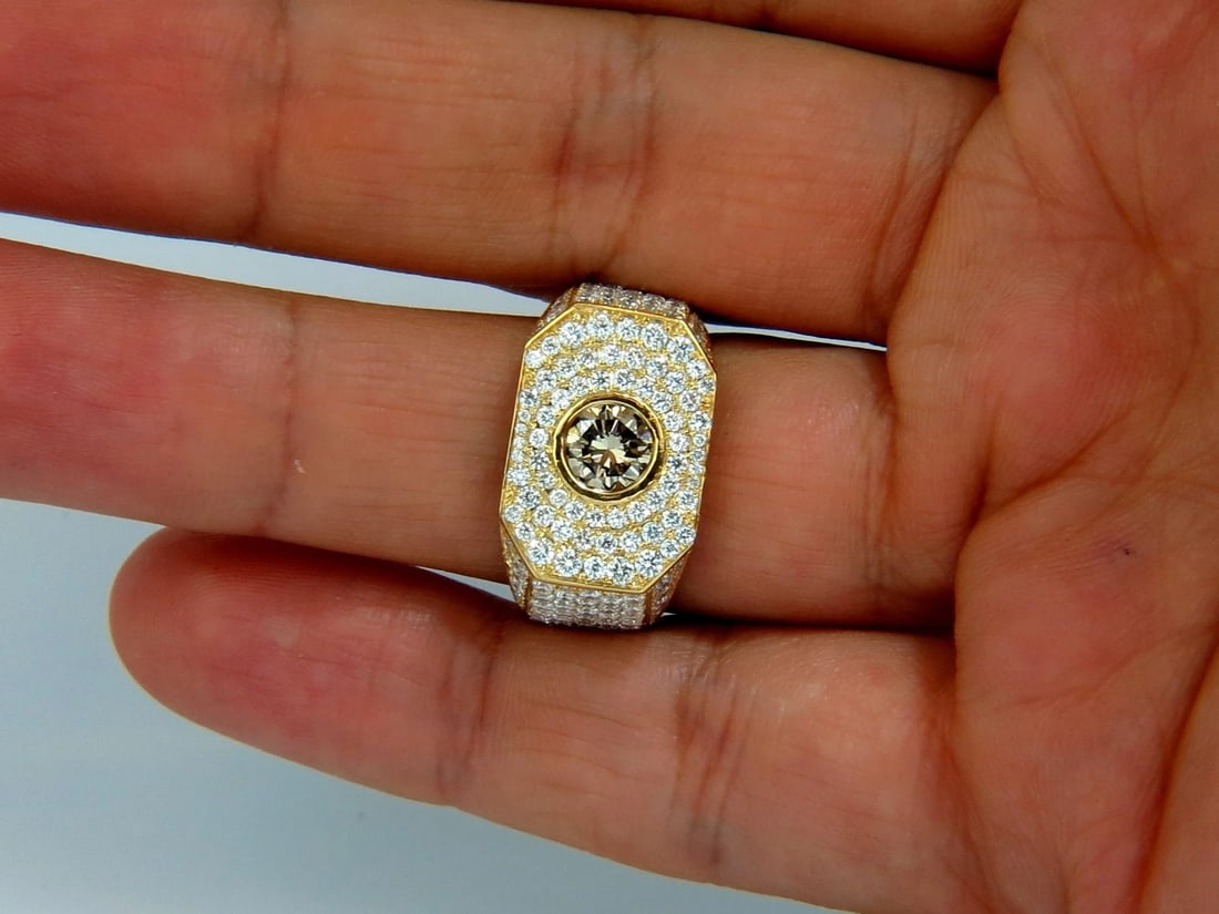 5.60ct. mens natural fancy light brown diamond master bead set pave ring + - 5