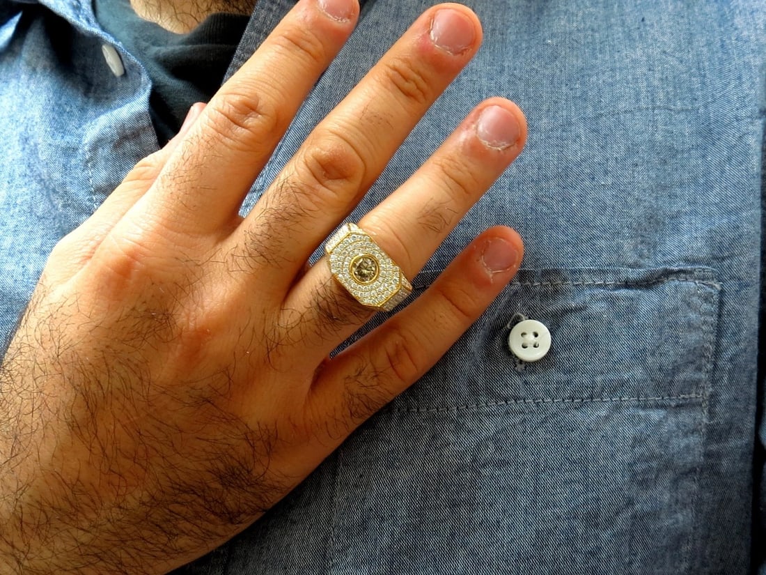 5.60ct. mens natural fancy light brown diamond master bead set pave ring + - 7