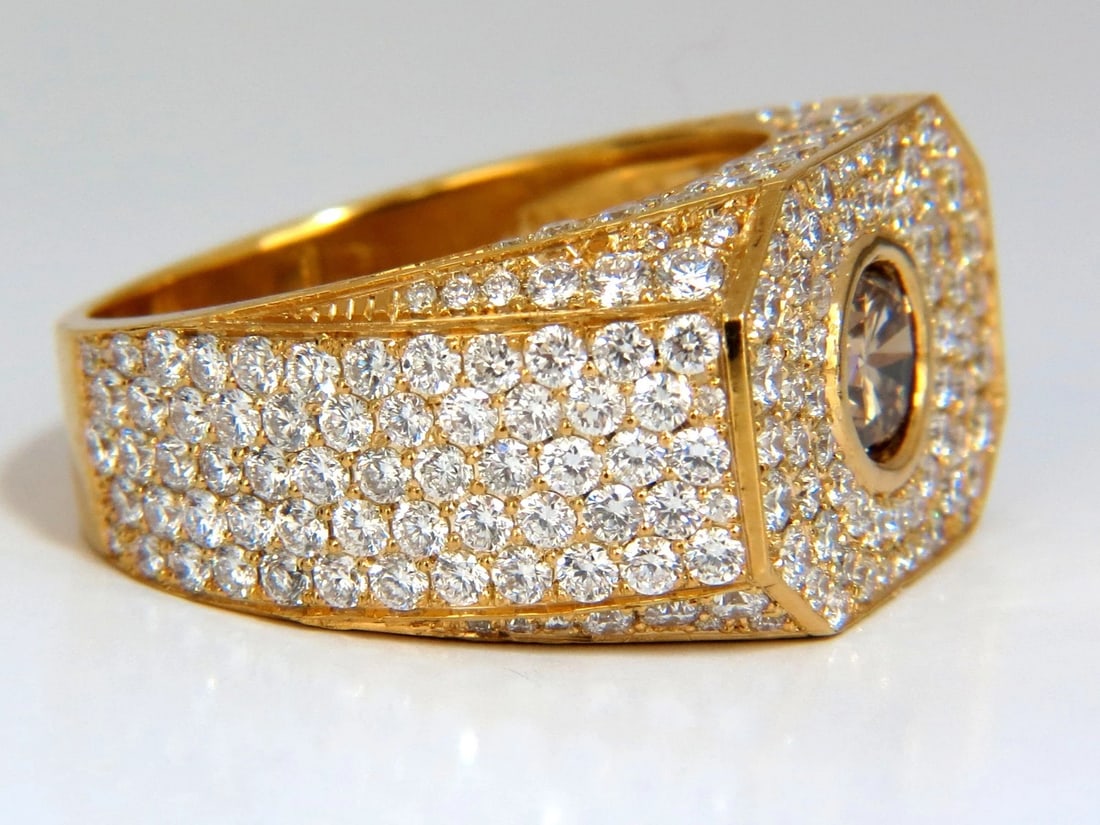 5.60ct. mens natural fancy light brown diamond master bead set pave ring + - 9