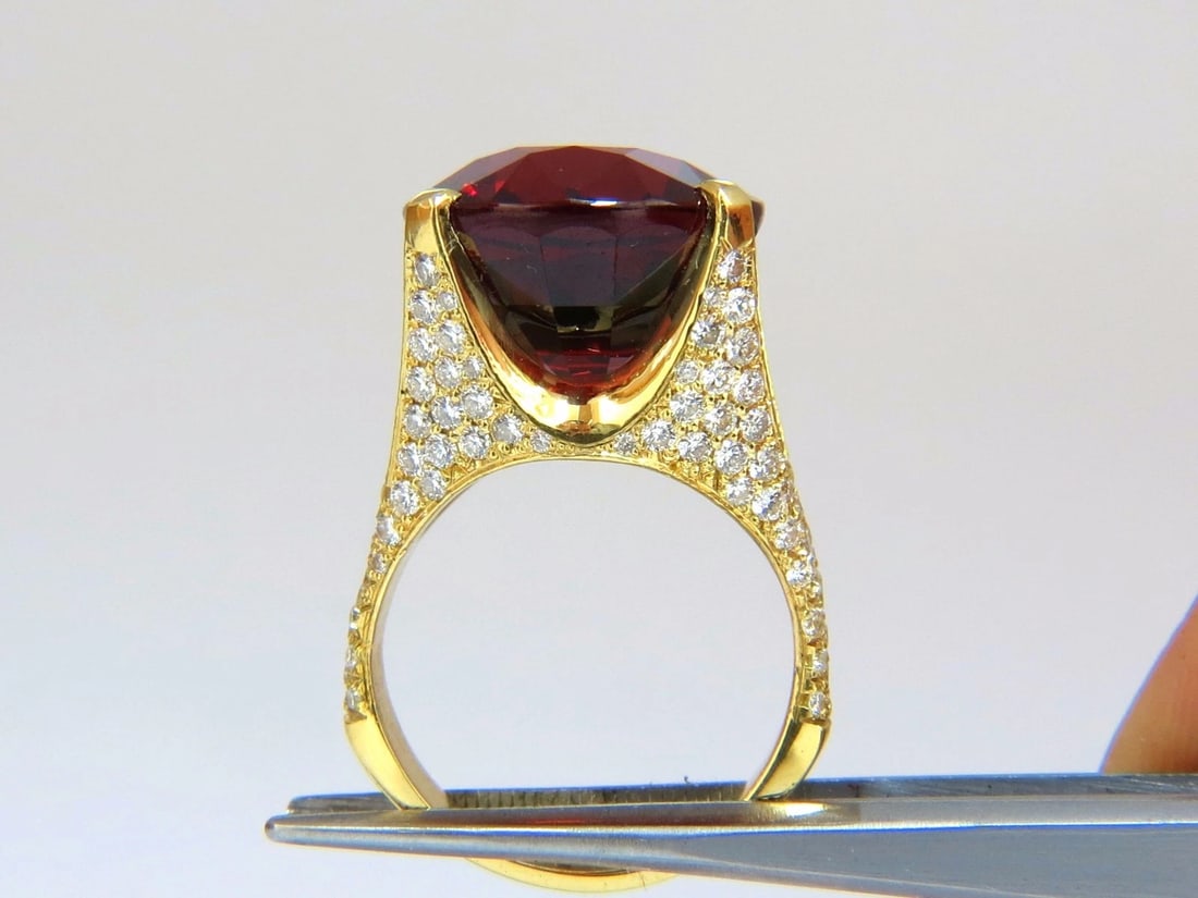 26.31ct GIA NATURAL RED SPESSARTITE GARNET DIAMONDS RAISED CROWN RING 18KT+ - 7