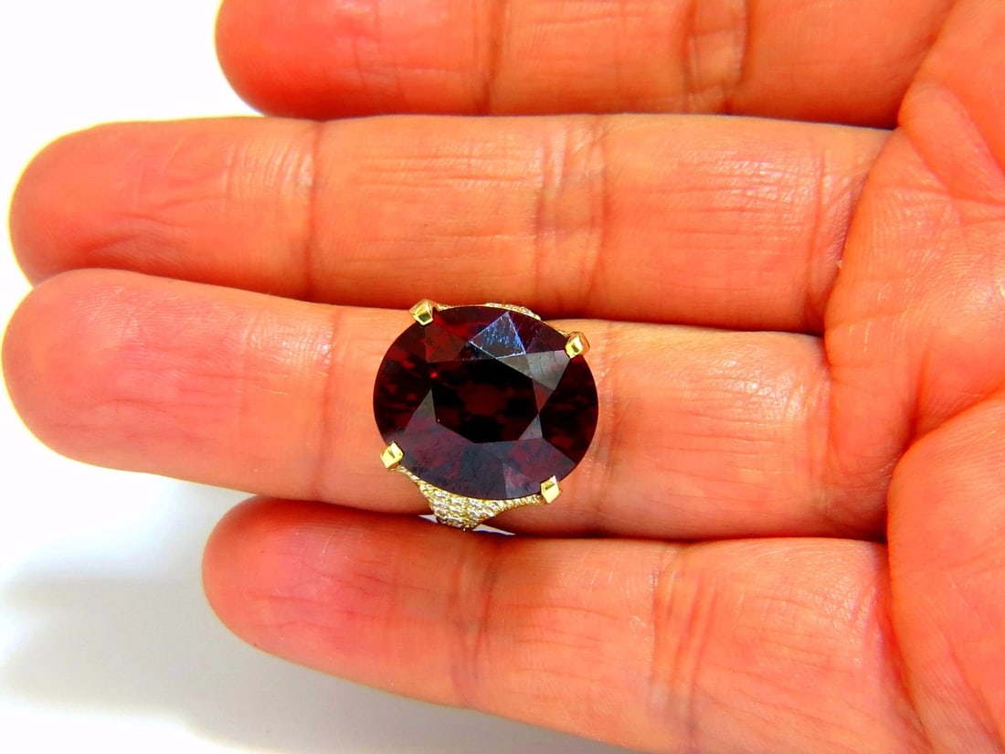 26.31ct GIA NATURAL RED SPESSARTITE GARNET DIAMONDS RAISED CROWN RING 18KT+ - 9