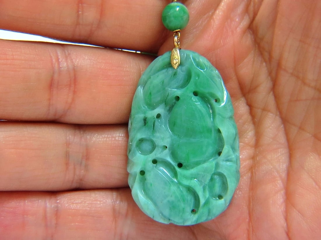 GIA NATURAL 210CT JADE BEAD NECKLACE & NO ENHANCEMENTS** - 3