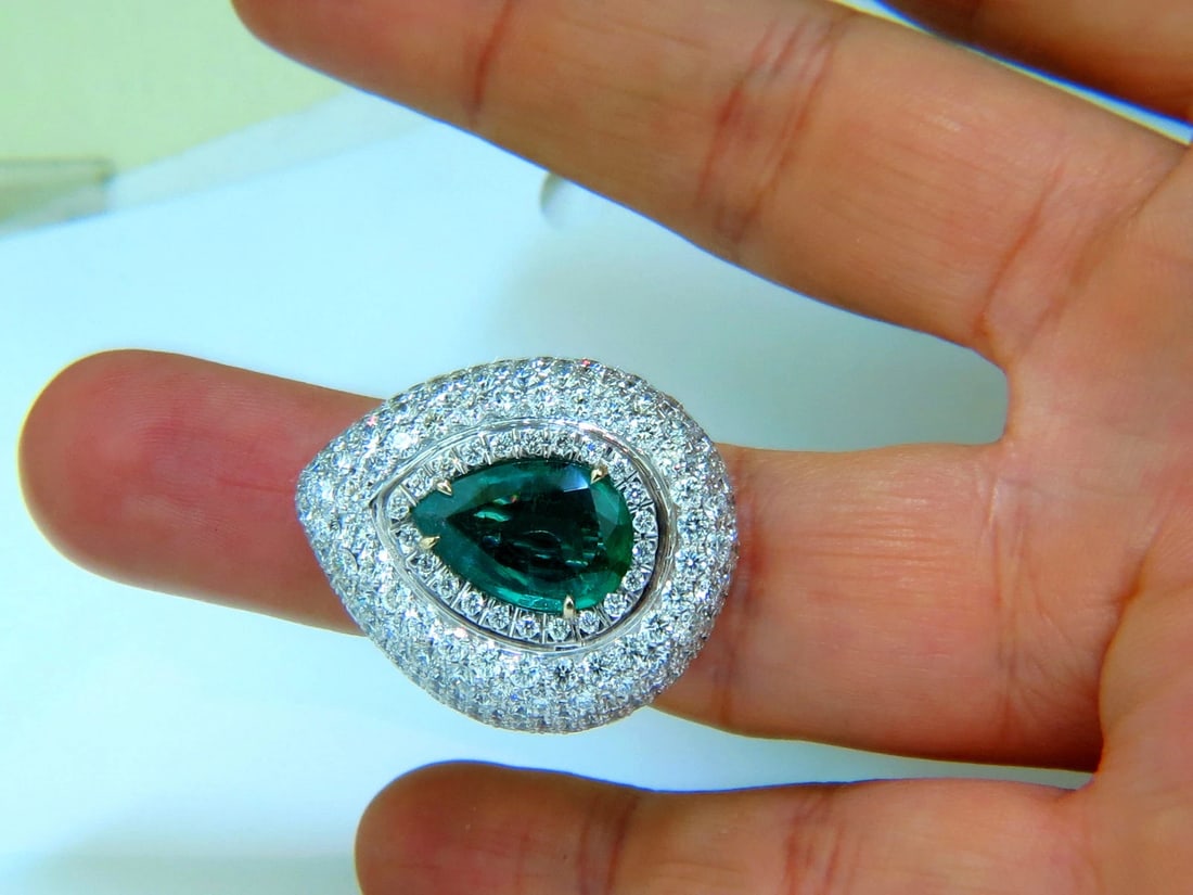 17.60CT 18K NATURAL FINE GREEN EMERALD DIAMOND 3D PUFFED DOME DECO RING+ - 10