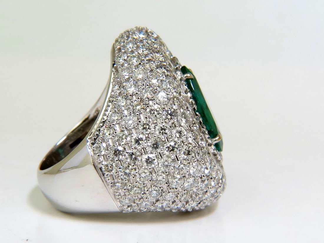 17.60CT 18K NATURAL FINE GREEN EMERALD DIAMOND 3D PUFFED DOME DECO RING+ - 3