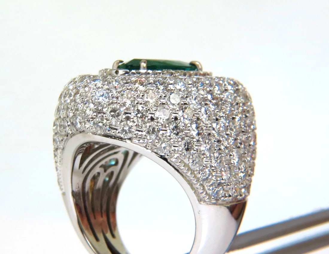 17.60CT 18K NATURAL FINE GREEN EMERALD DIAMOND 3D PUFFED DOME DECO RING+ - 6