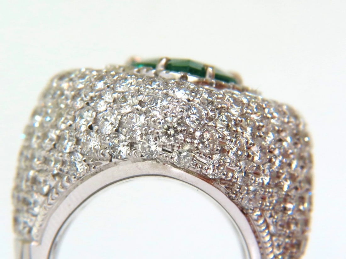 17.60CT 18K NATURAL FINE GREEN EMERALD DIAMOND 3D PUFFED DOME DECO RING+ - 7