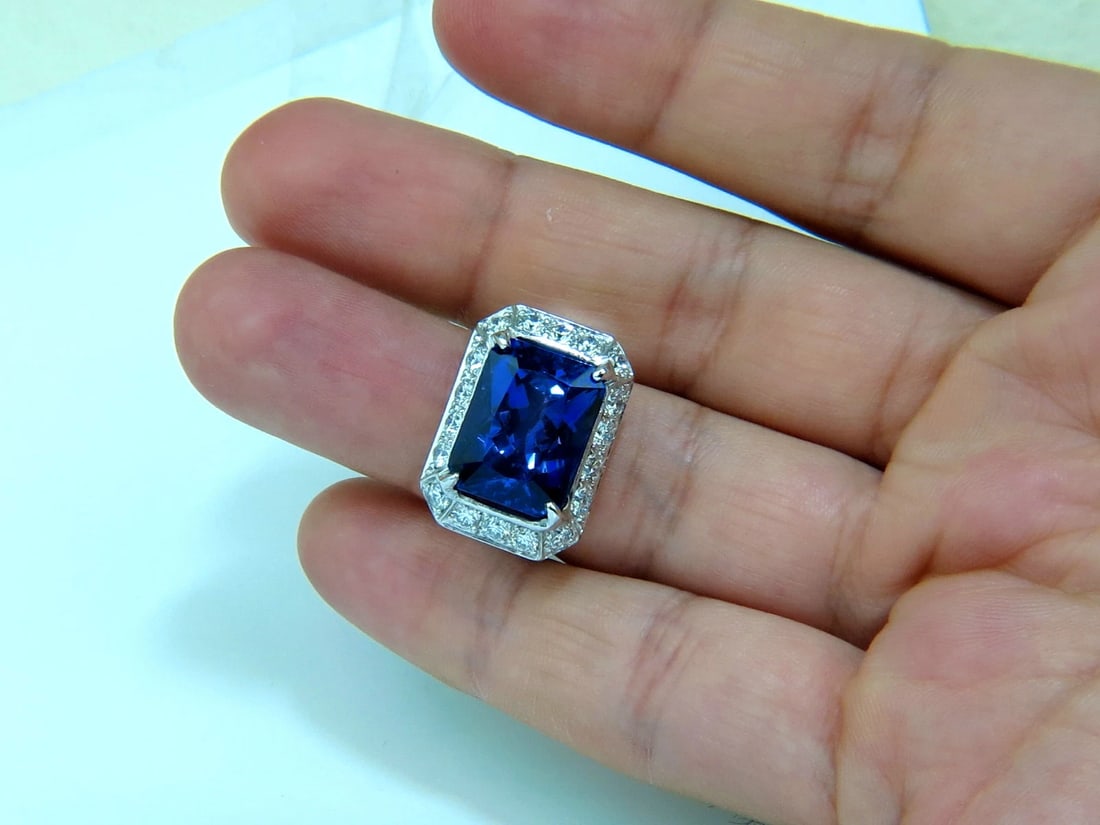 GIA 15.06CT 18KT NATURAL TANZANITE DIAMOND RING A+ D-BLOCK COLOR+ - 6