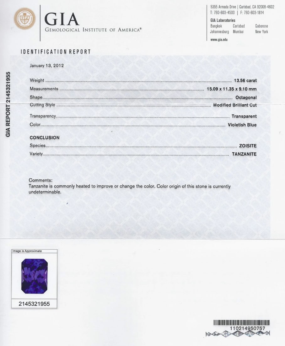 GIA 15.06CT 18KT NATURAL TANZANITE DIAMOND RING A+ D-BLOCK COLOR+ - 8