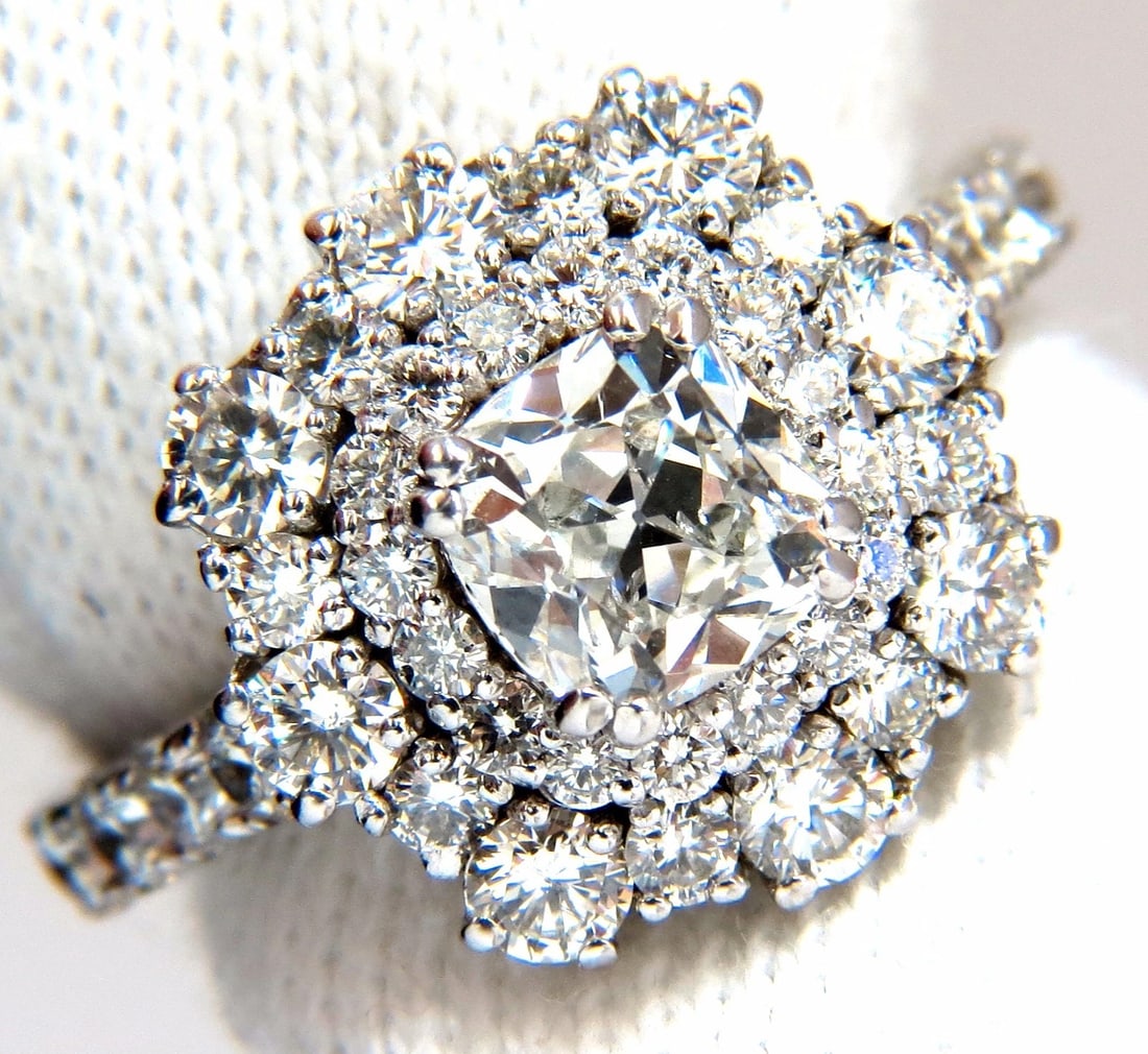 GIA Certified 1.70ct Cushion Cut diamond ring E/VS 14kt Cluster petite (1 of 8)