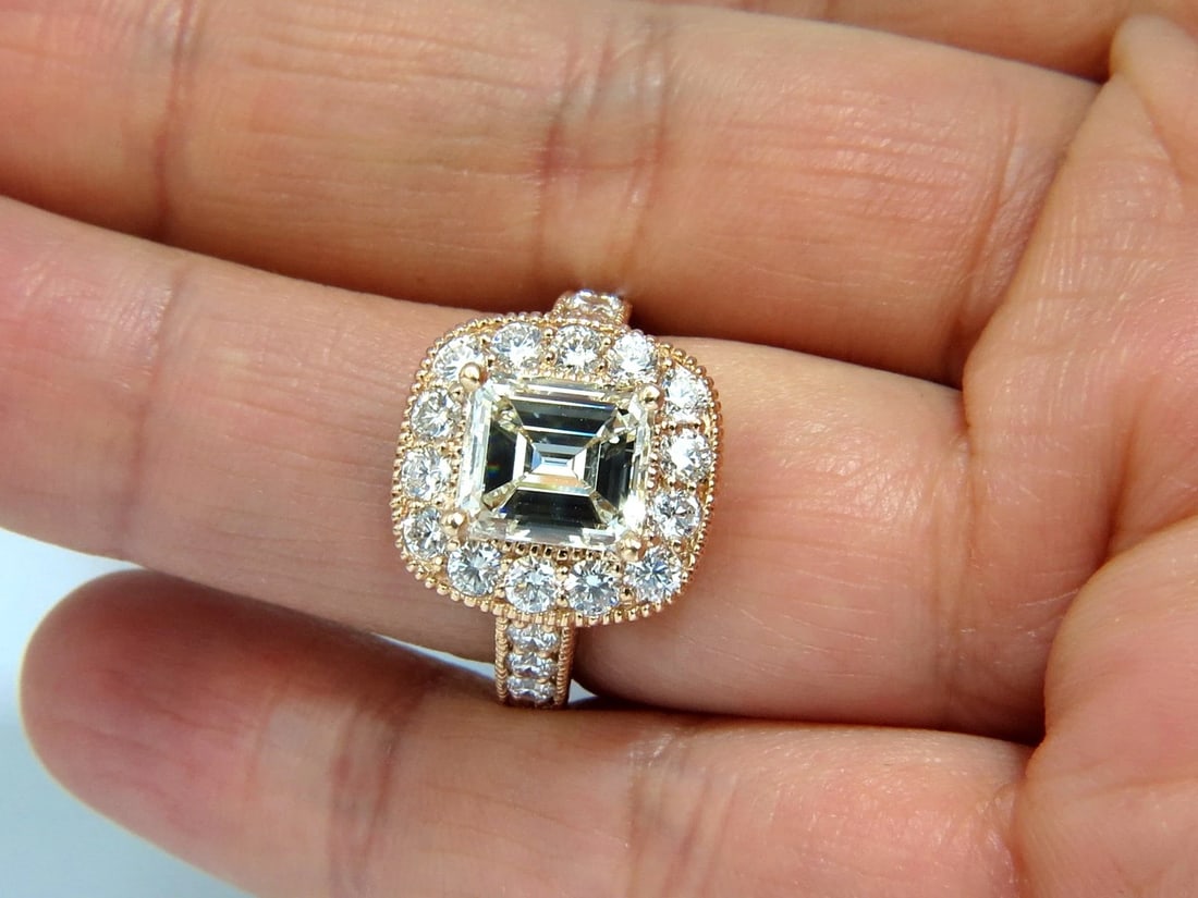 GIA 5.37CT EMERALD CUT DIAMOND RING 18KT BRIDAL ANNIVERSARY HALO CLUSTER+ - 4