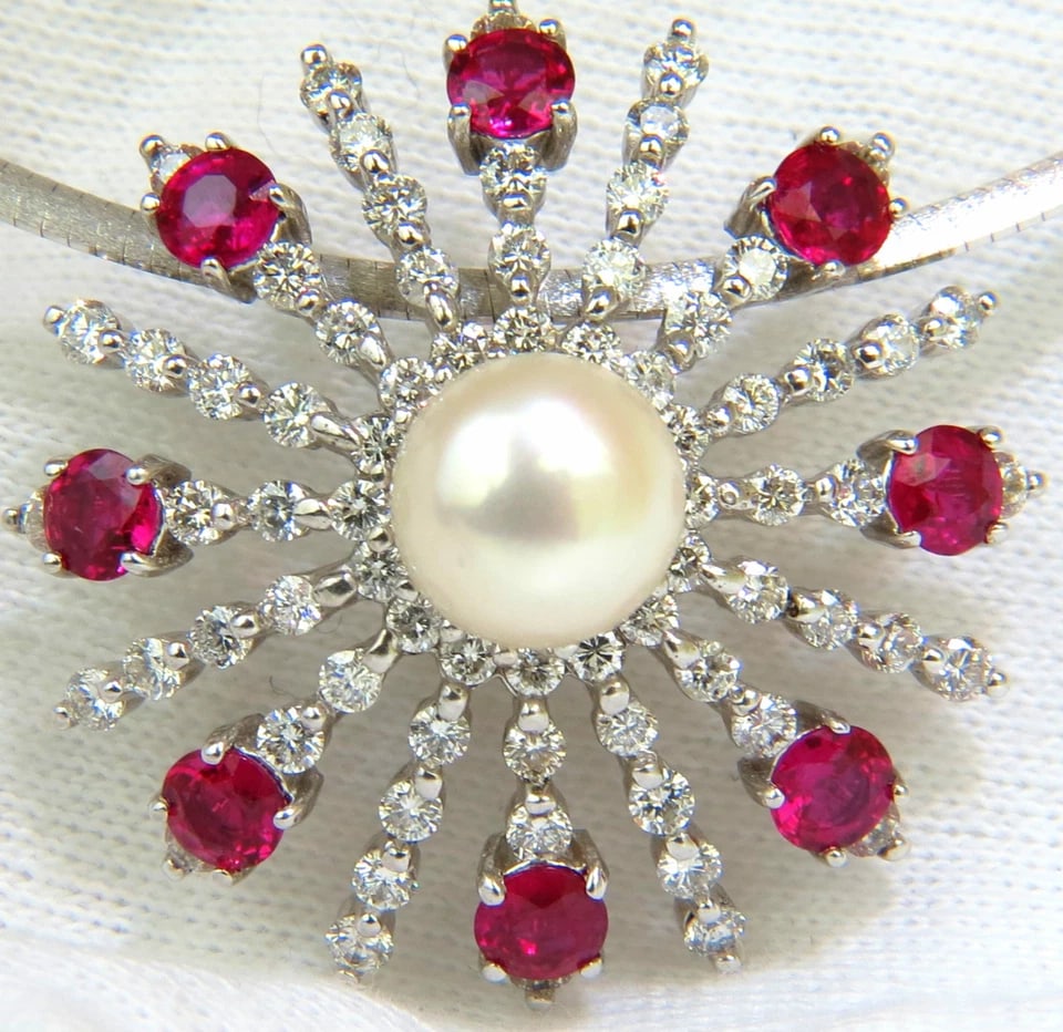 5.75CT NATURAL GEM RUBY DIAMOND 3D STAR BURST PEARL PENDANT ** (1 of 13)