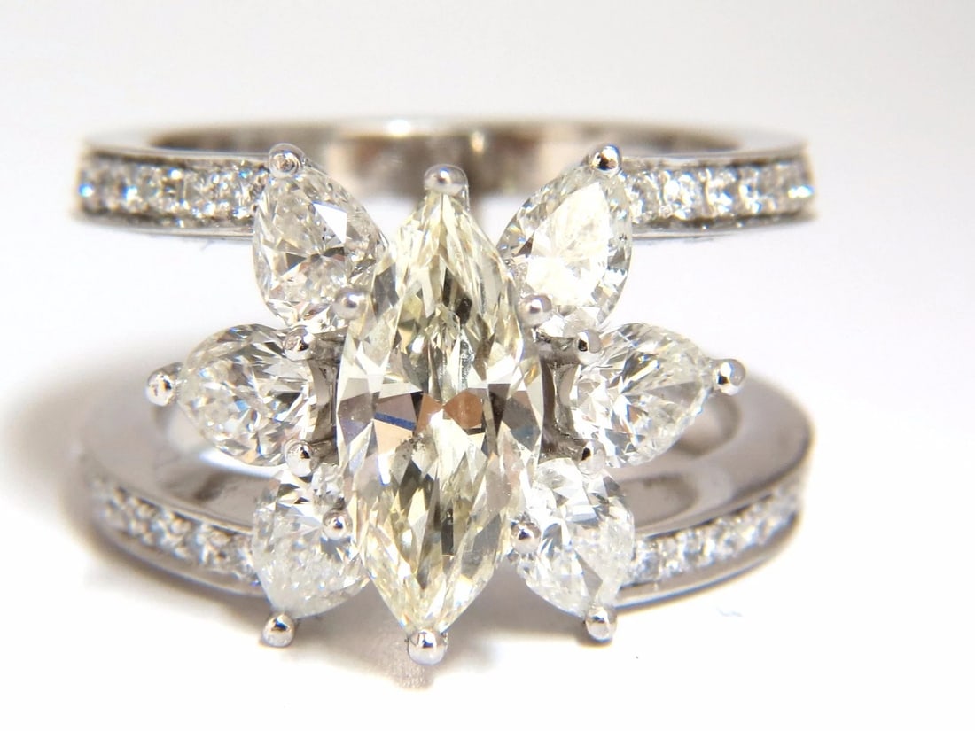 4.12ct natural diamonds marquise / pear eternity ring cocktail mod+: Title: 4.12ct natural diamonds marquise / pear eternity ring cocktail mod+ Description: Marquise Shaped Mod Cocktail 1.44ct. Marquise diamond ring. 12.2 x 5.7mm J-color / Si-1 clarity. Full cut