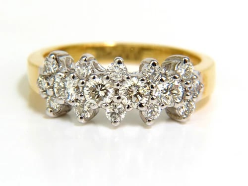 18KT GOLD 1.00CT NATURAL DIAMONDS CLUSTER BAND RING EXCELLENT CUTS** (1 of 13)